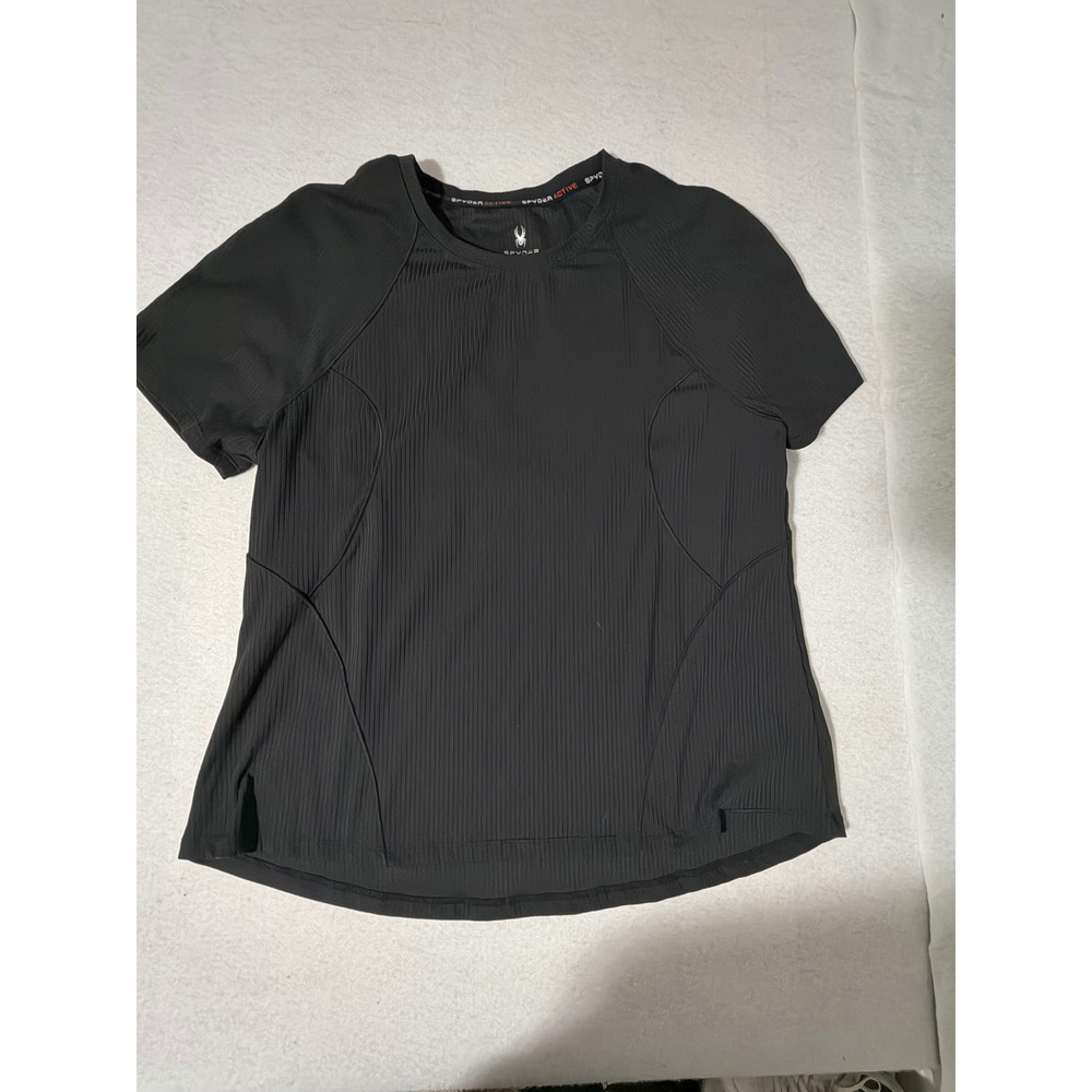 Spyder Active Womens Black Ribbed Short Sleeve Athletic T-Shirt Size Large